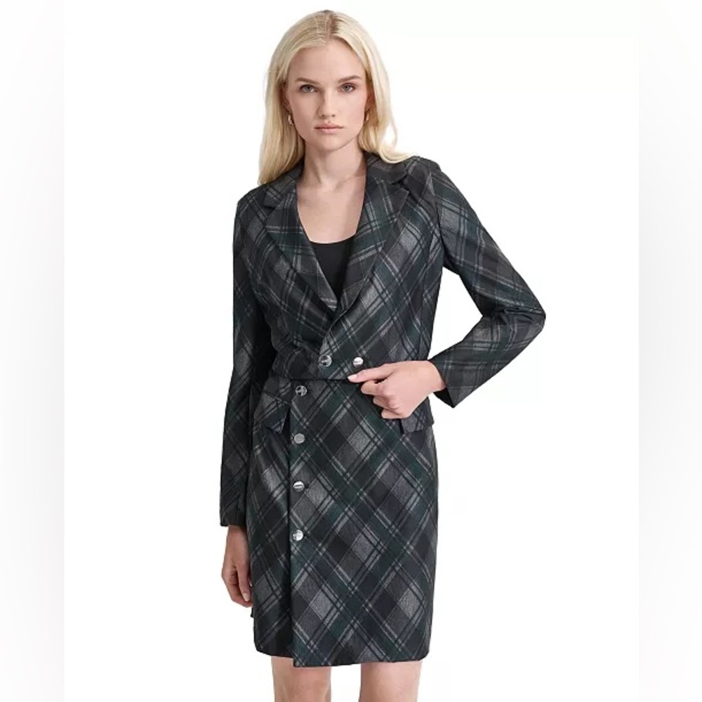 DKNY Women's Plaid-Print Long-Sleeve Jacket-Dress Size 12
